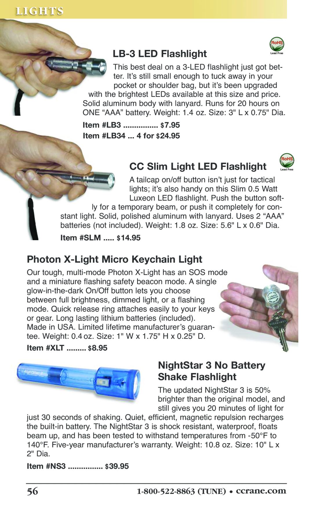C. Crane 19f manual LB-3LED Flashlight, CC Slim Light LED Flashlight, Photon X-LightMicro Keychain Light, Li Ghts, $39.95 