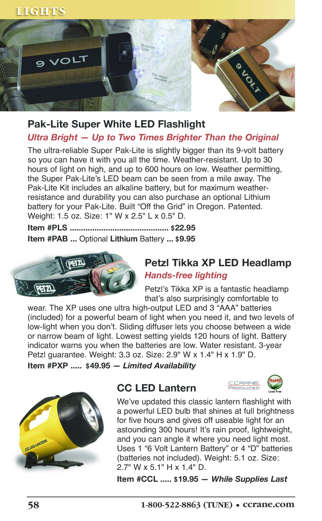 C. Crane 19f manual Pak-LiteSuper White LED Flashlight, Petzl Tikka XP LED Headlamp, CC LED Lantern, Li Ghts 