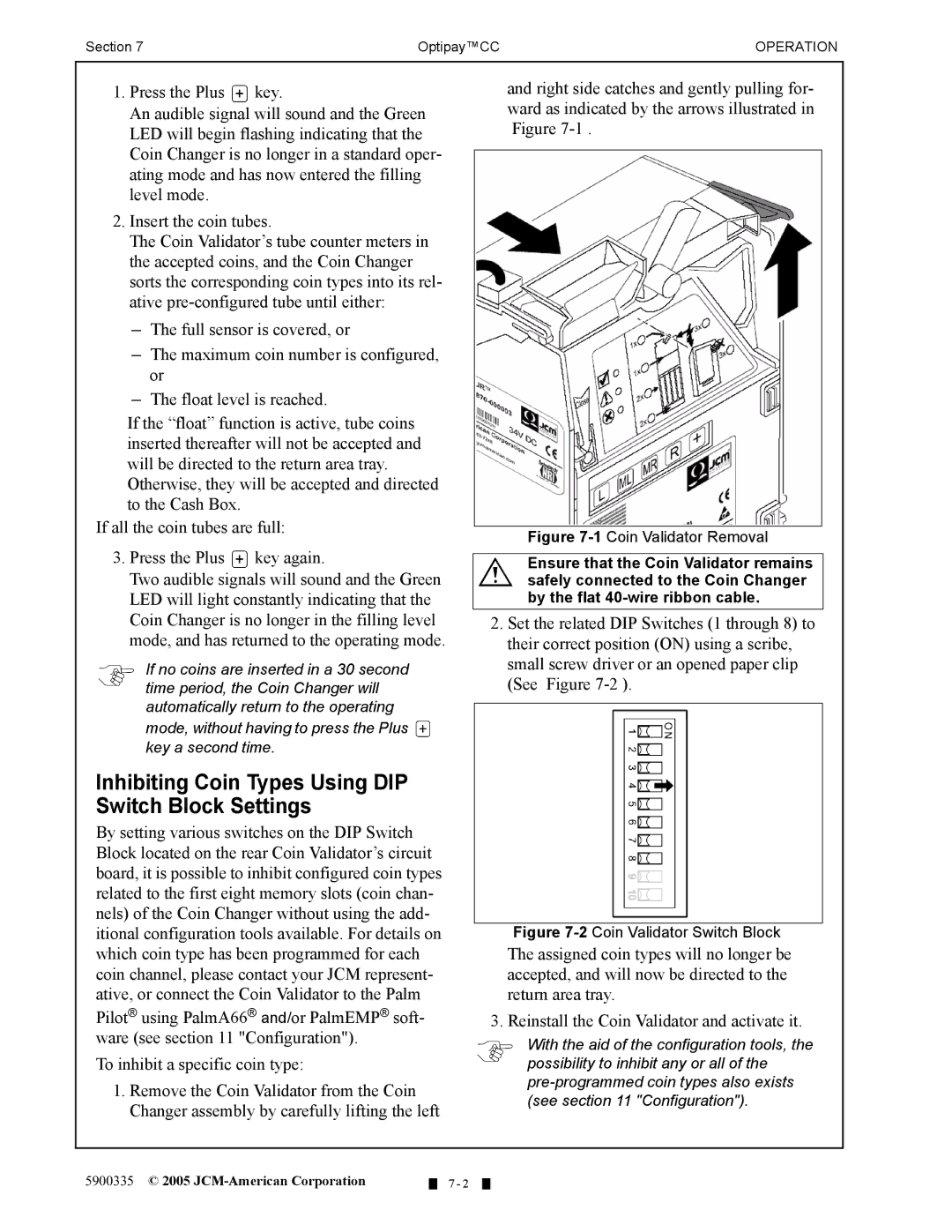 C. Crane A-66 manual Inhibiting Coin Types Using DIP Switch Block Settings, 2Coin Validator Switch Block 