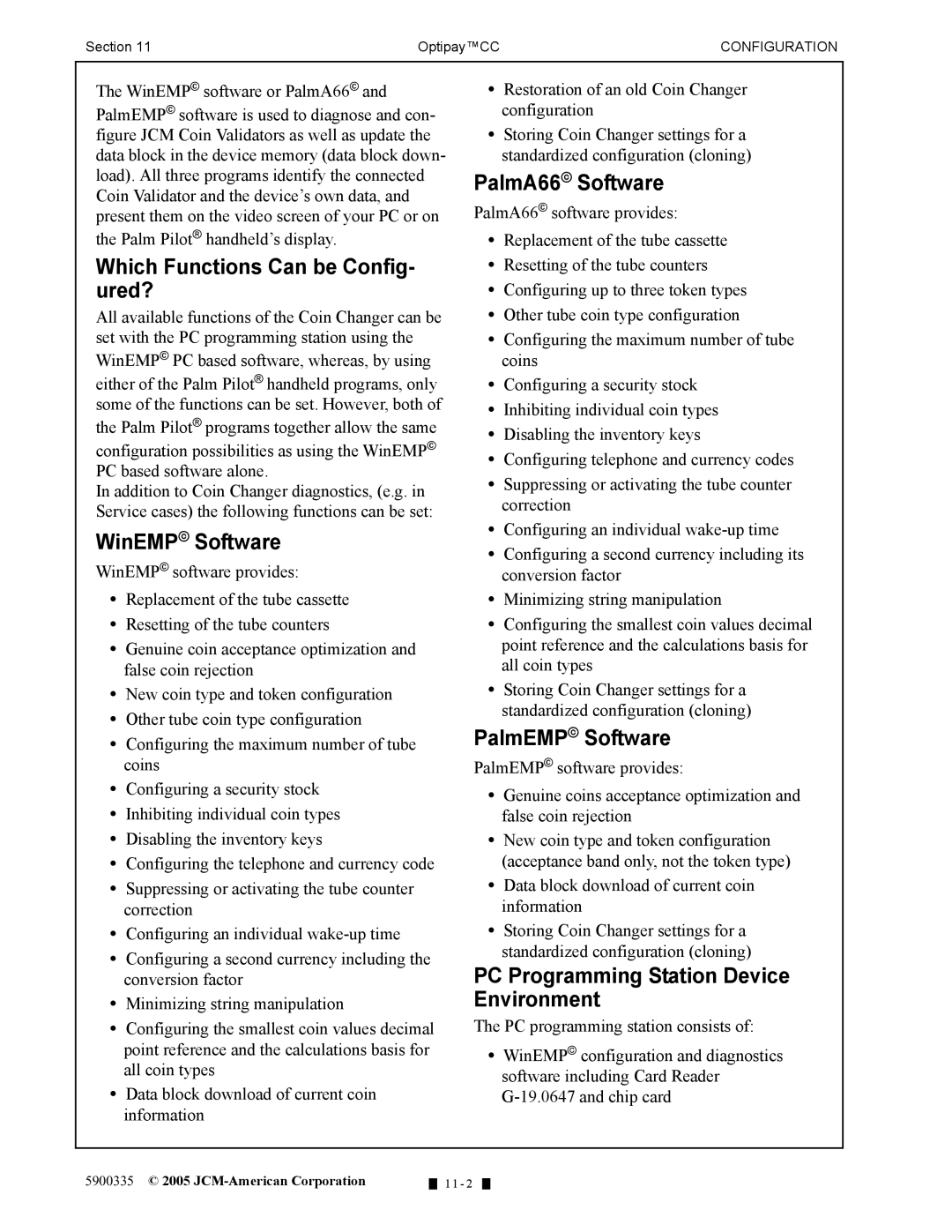 C. Crane A-66 manual Which Functions Can be Config- ured?, WinEMP Software, PalmA66 Software, PalmEMP Software 