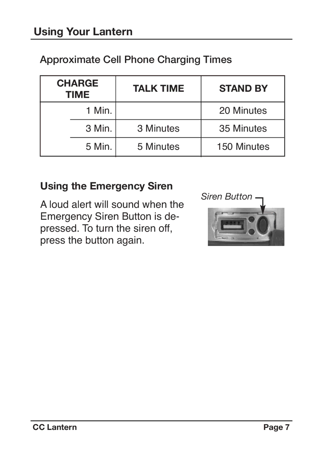 C. Crane Camping Equipment instruction manual Using the Emergency Siren 