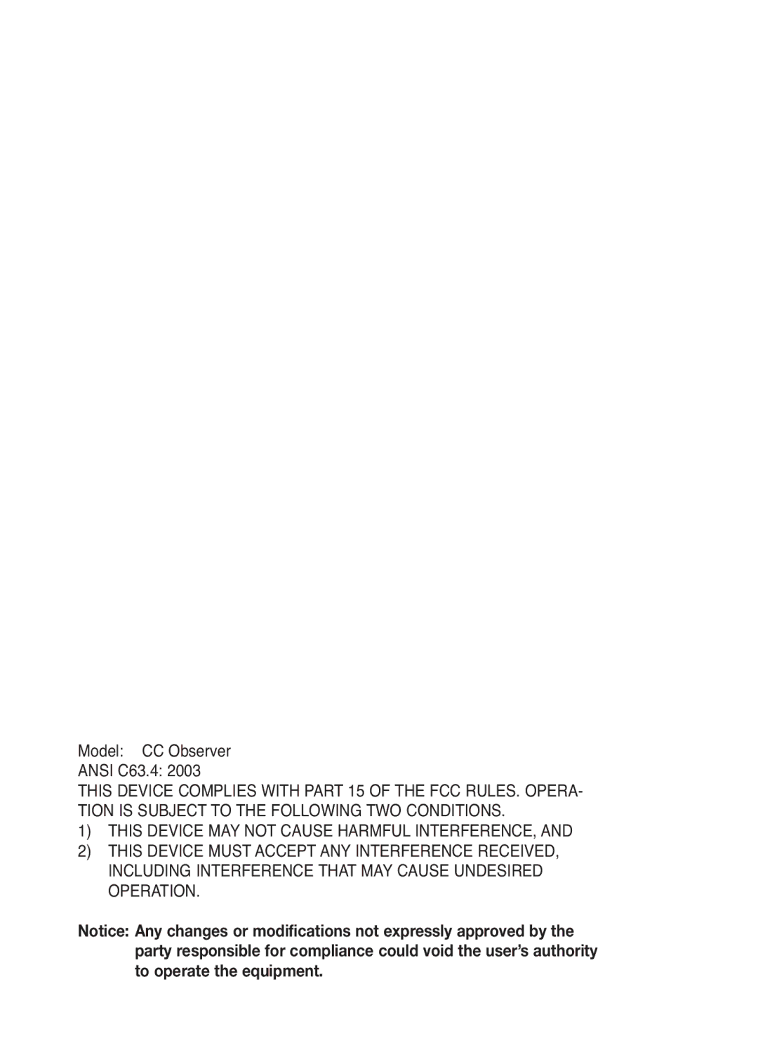 C. Crane instruction manual Model CC Observer Ansi C63.4 