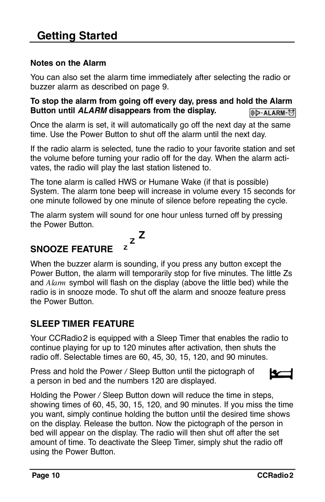 C. Crane CC Radio 2 instruction manual Snooze Feature, Sleep Timer Feature 