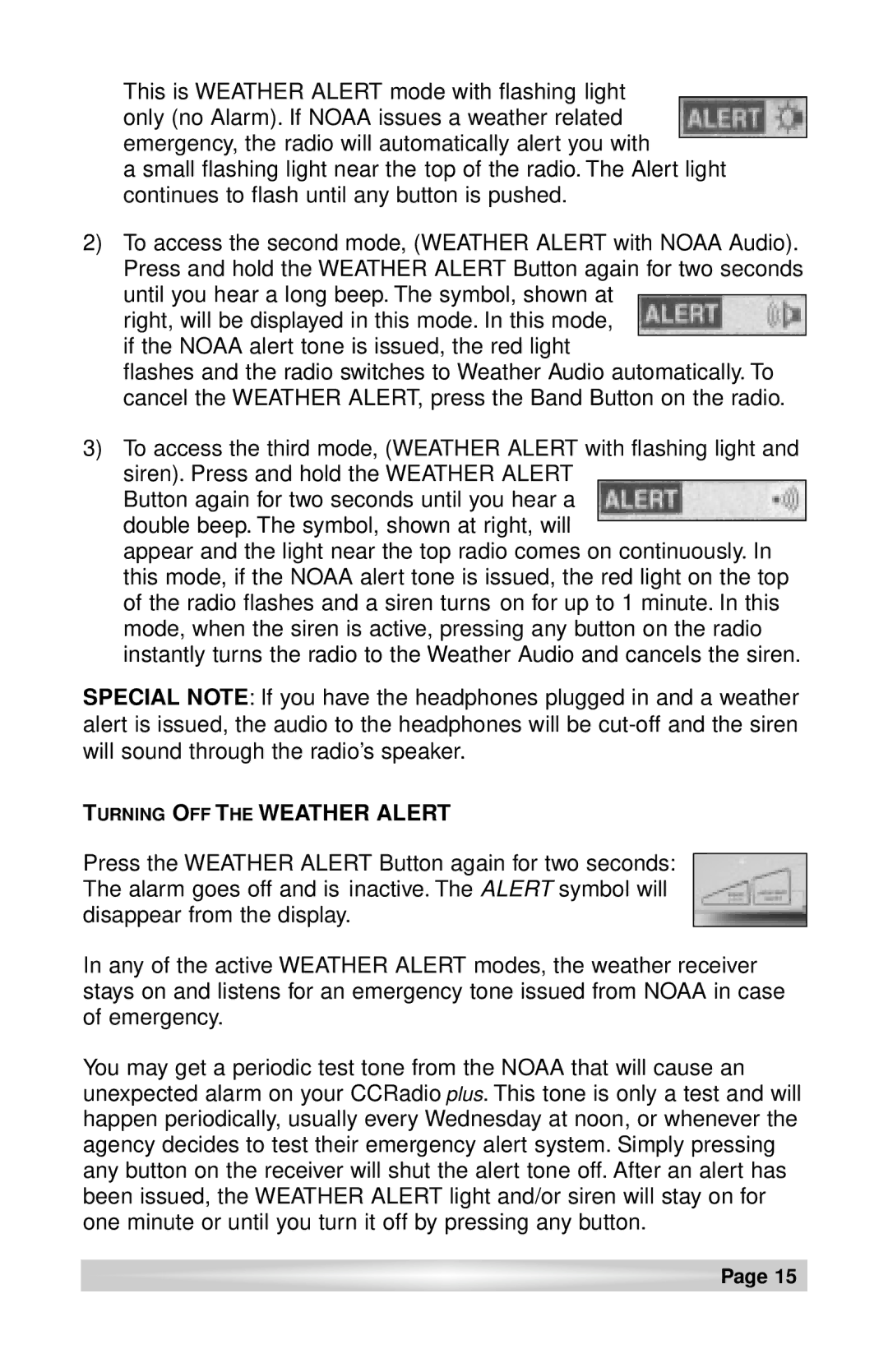 C. Crane CCRadio plus instruction manual Turning OFF the Weather Alert 