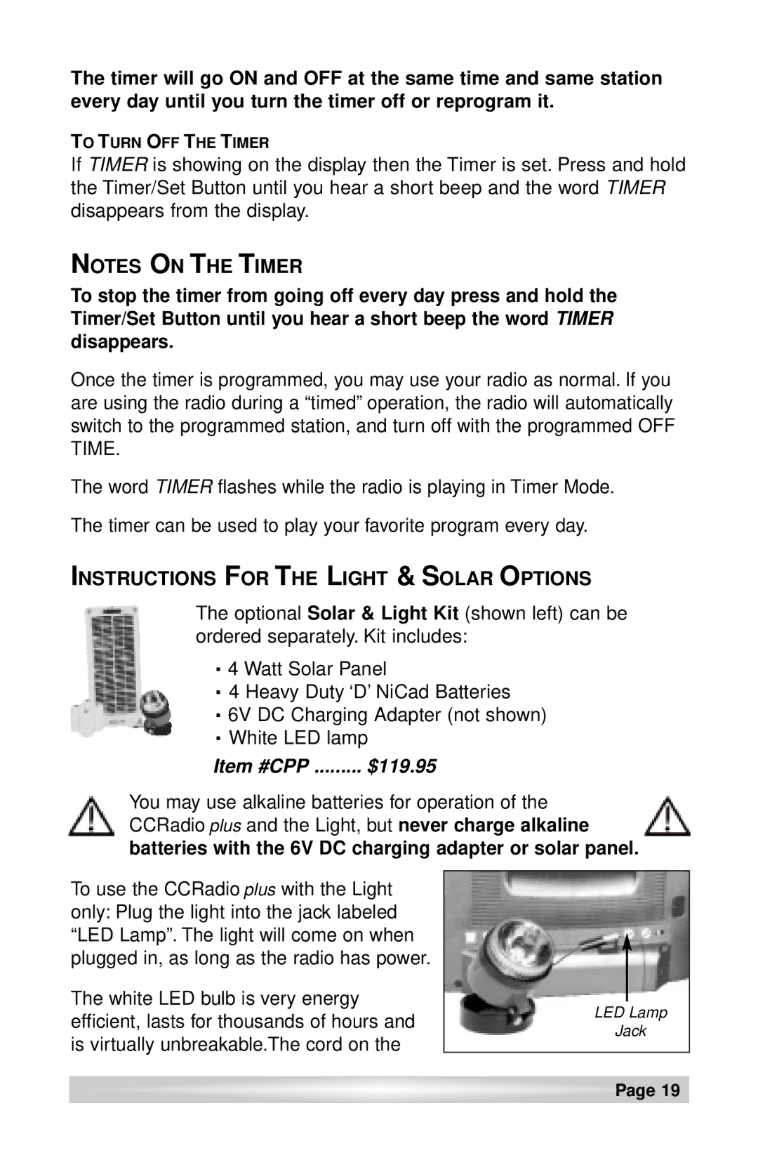 C. Crane CCRadio plus instruction manual Instructions for the Light & Solar Options, Item #CPP $119.95 