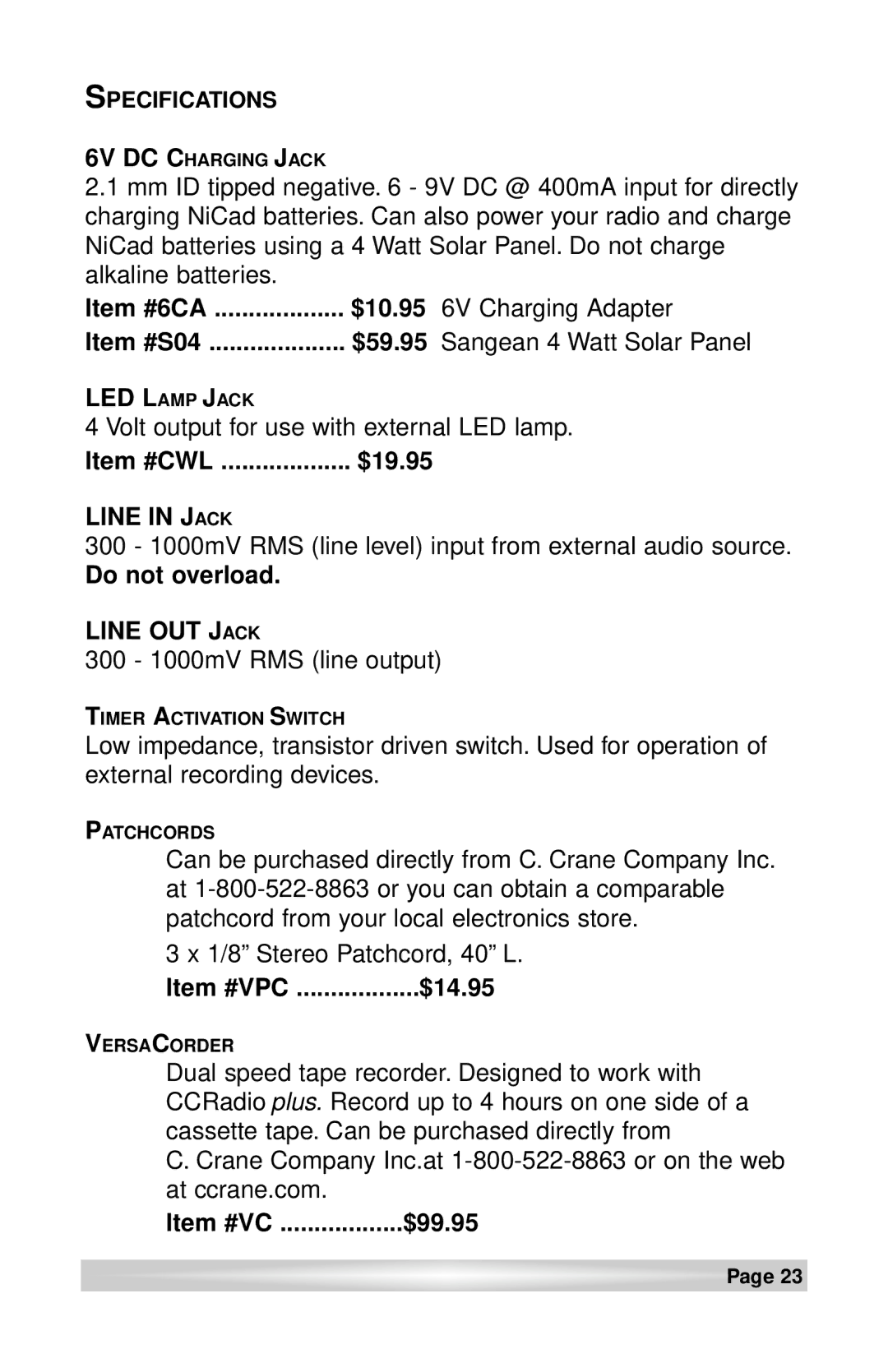 C. Crane CCRadio plus instruction manual Line in Jack 