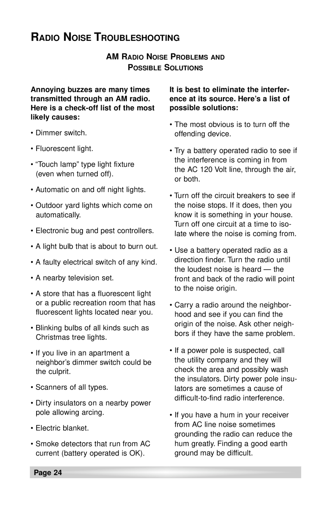 C. Crane CCRadio plus instruction manual Radio Noise Troubleshooting 