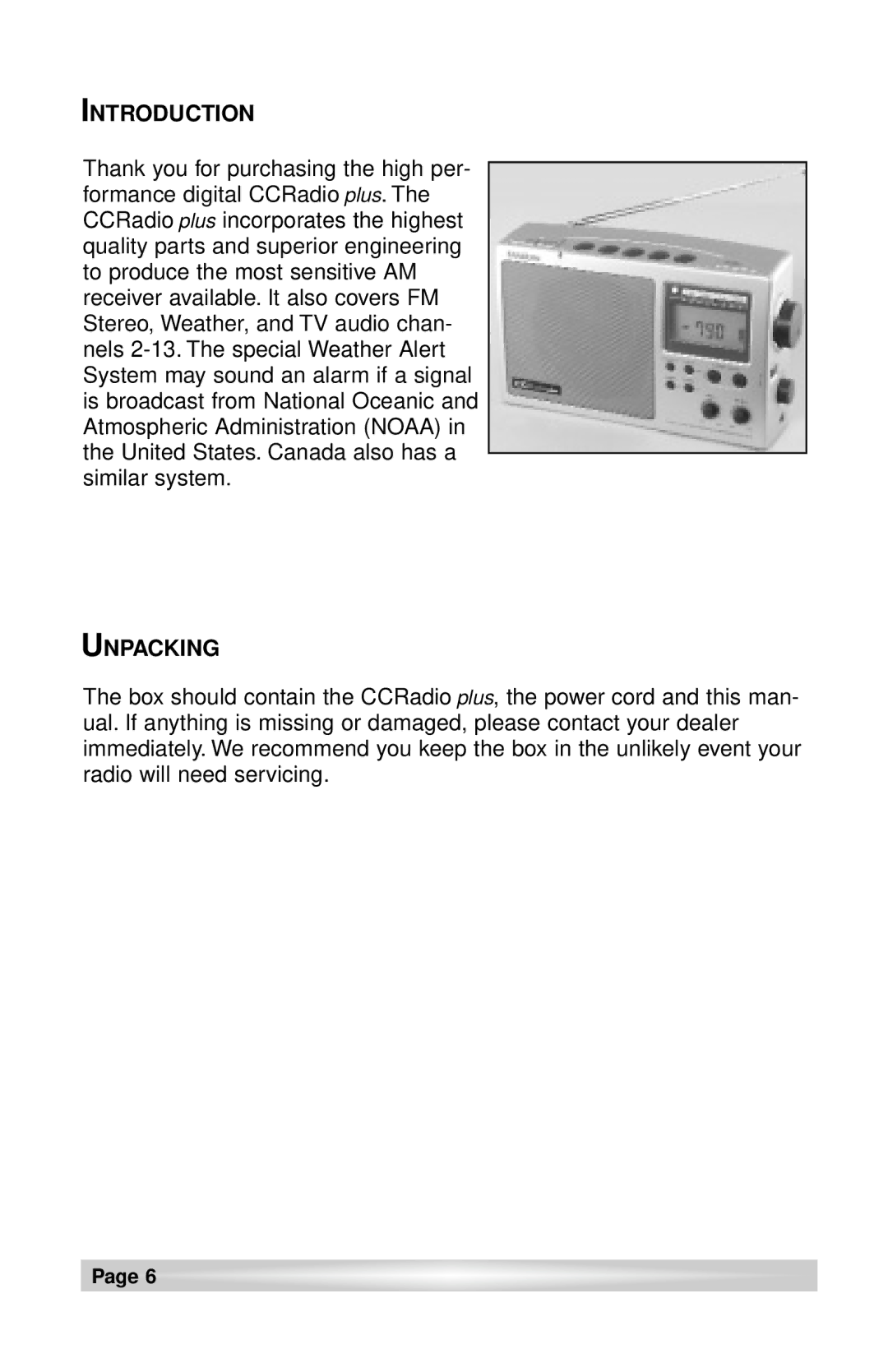 C. Crane CCRadio plus instruction manual Introduction, Unpacking 