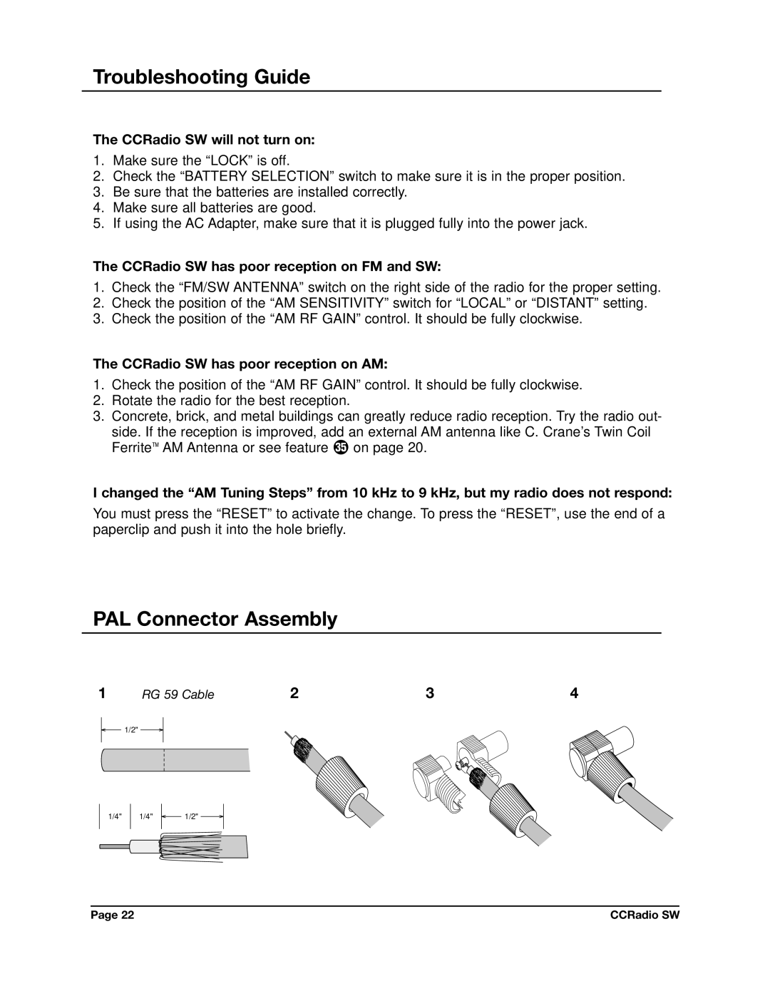 C. Crane CCRadio SW instruction manual Troubleshooting Guide, PAL Connector Assembly 