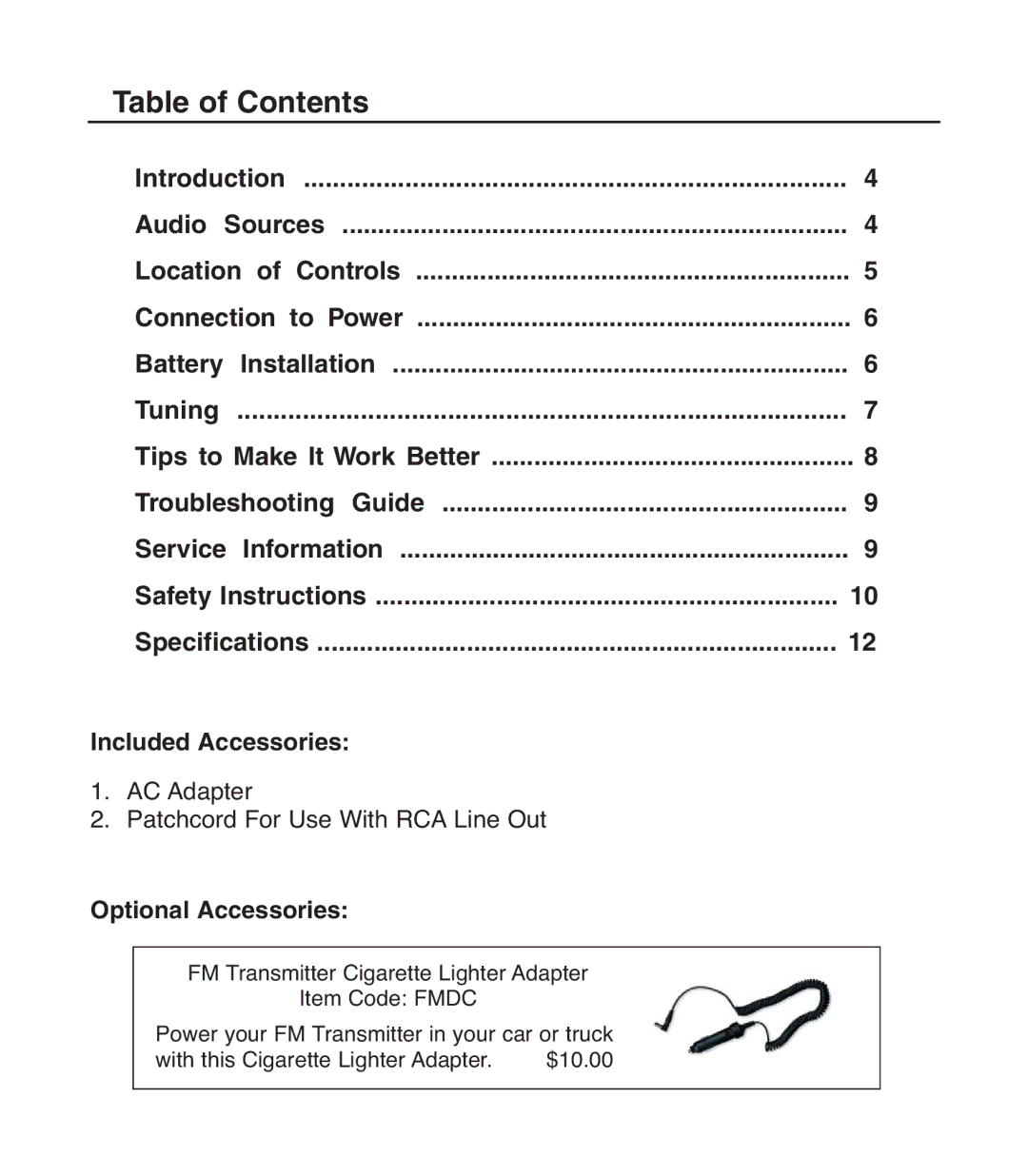 C. Crane D483, 024 S, FM2 operating instructions Table of Contents 