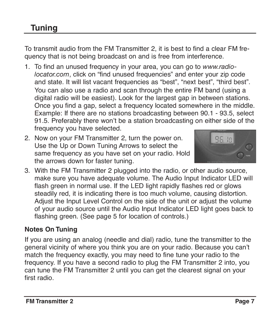 C. Crane 024 S, D483, FM2 operating instructions Tuning 