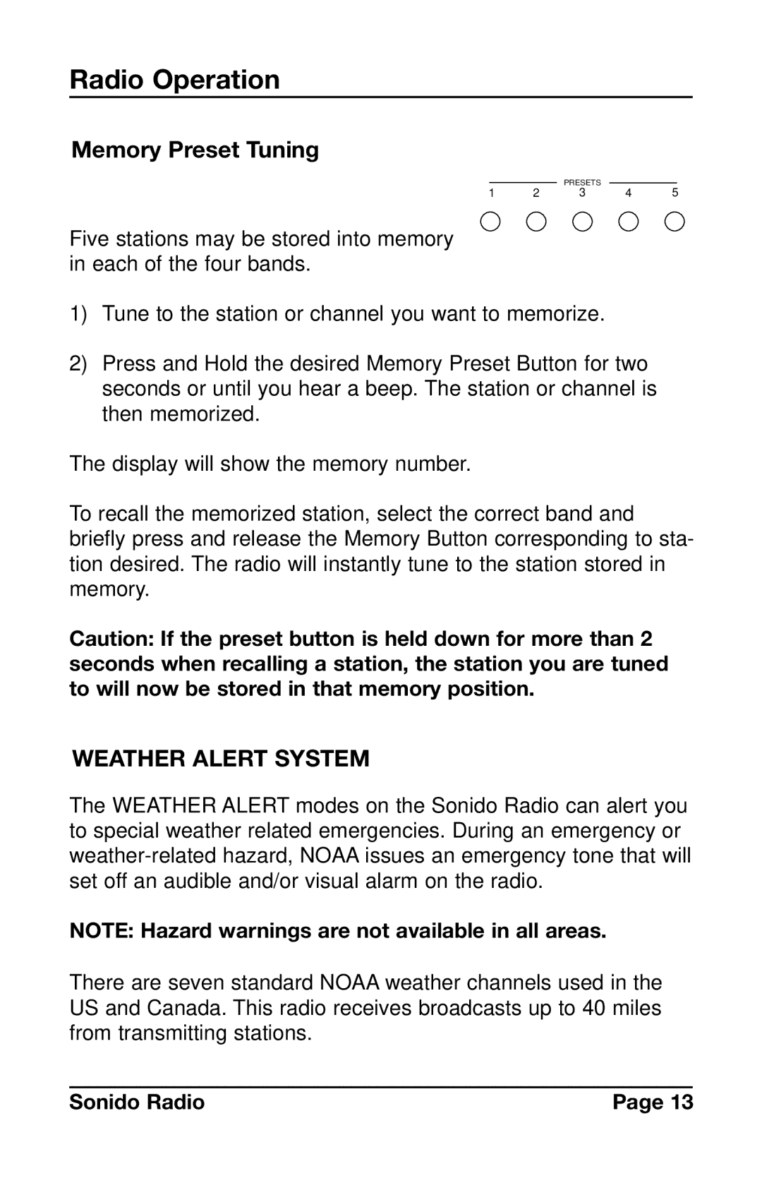 C. Crane PR-D4VW instruction manual Memory Preset Tuning, Weather Alert System 