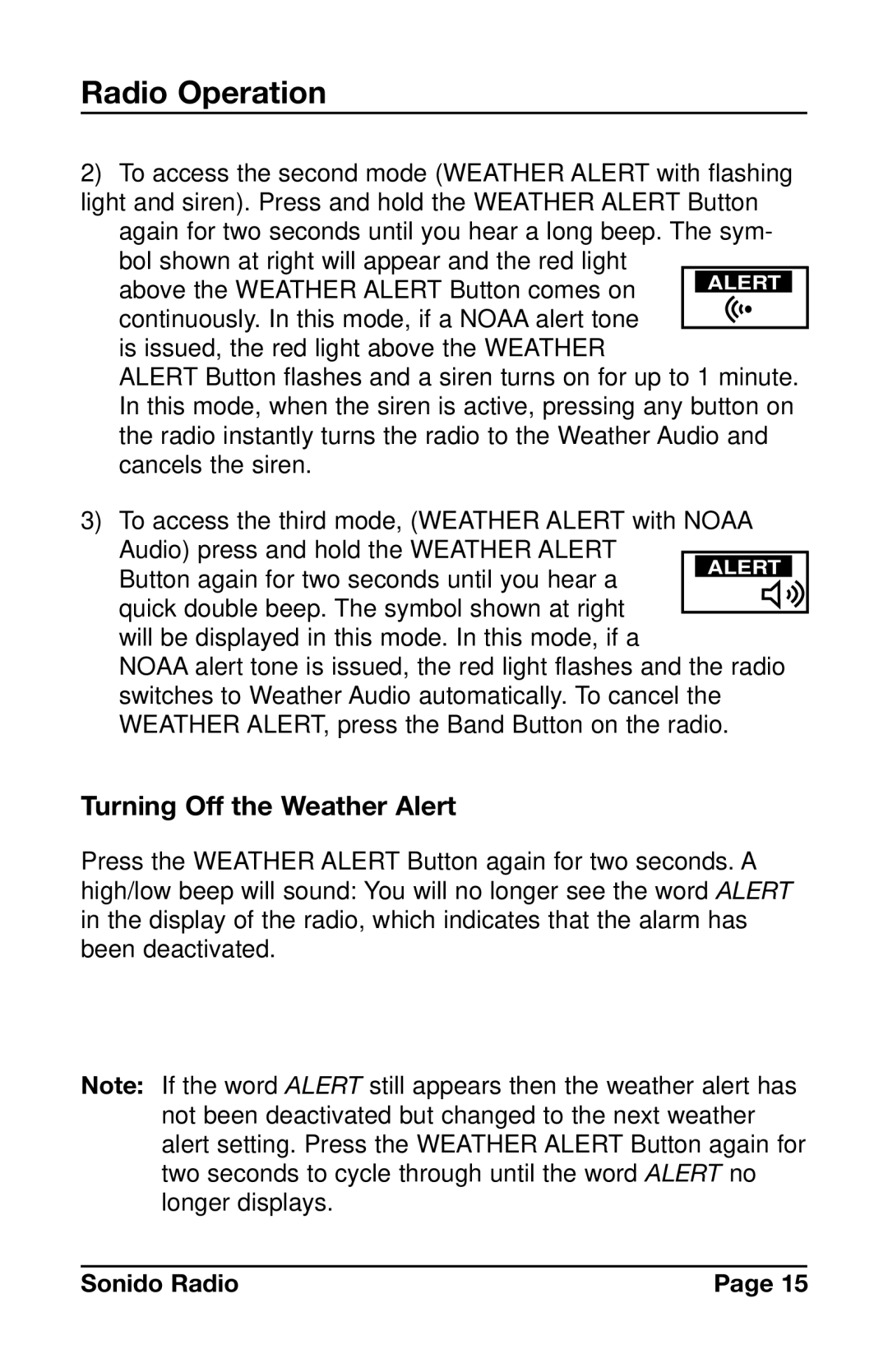 C. Crane PR-D4VW instruction manual Turning Off the Weather Alert 