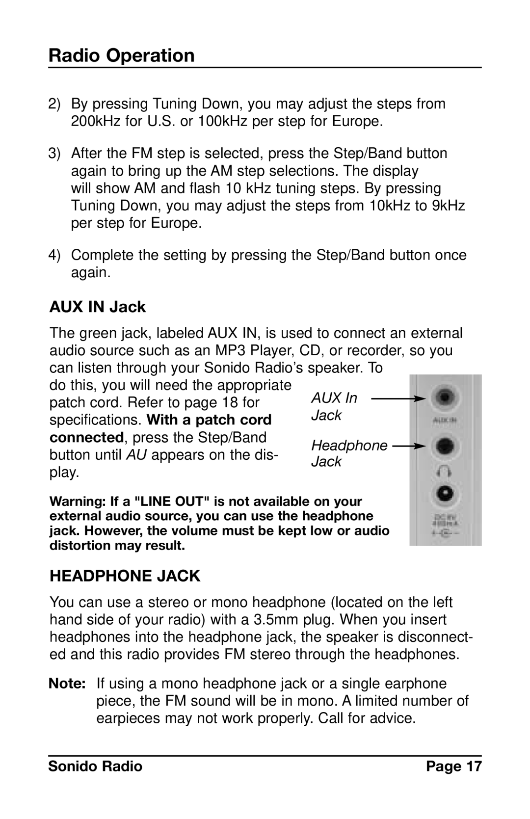 C. Crane PR-D4VW instruction manual AUX in Jack, Headphone Jack 