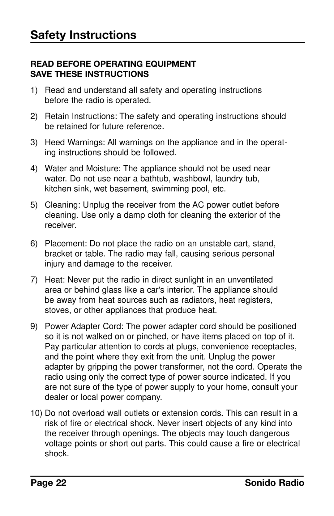 C. Crane PR-D4VW instruction manual Safety Instructions, Read Before Operating Equipment 