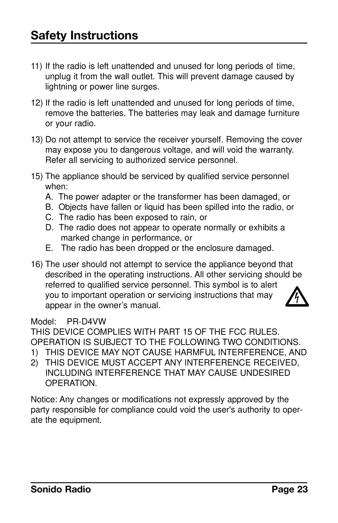 C. Crane PR-D4VW instruction manual Safety Instructions 