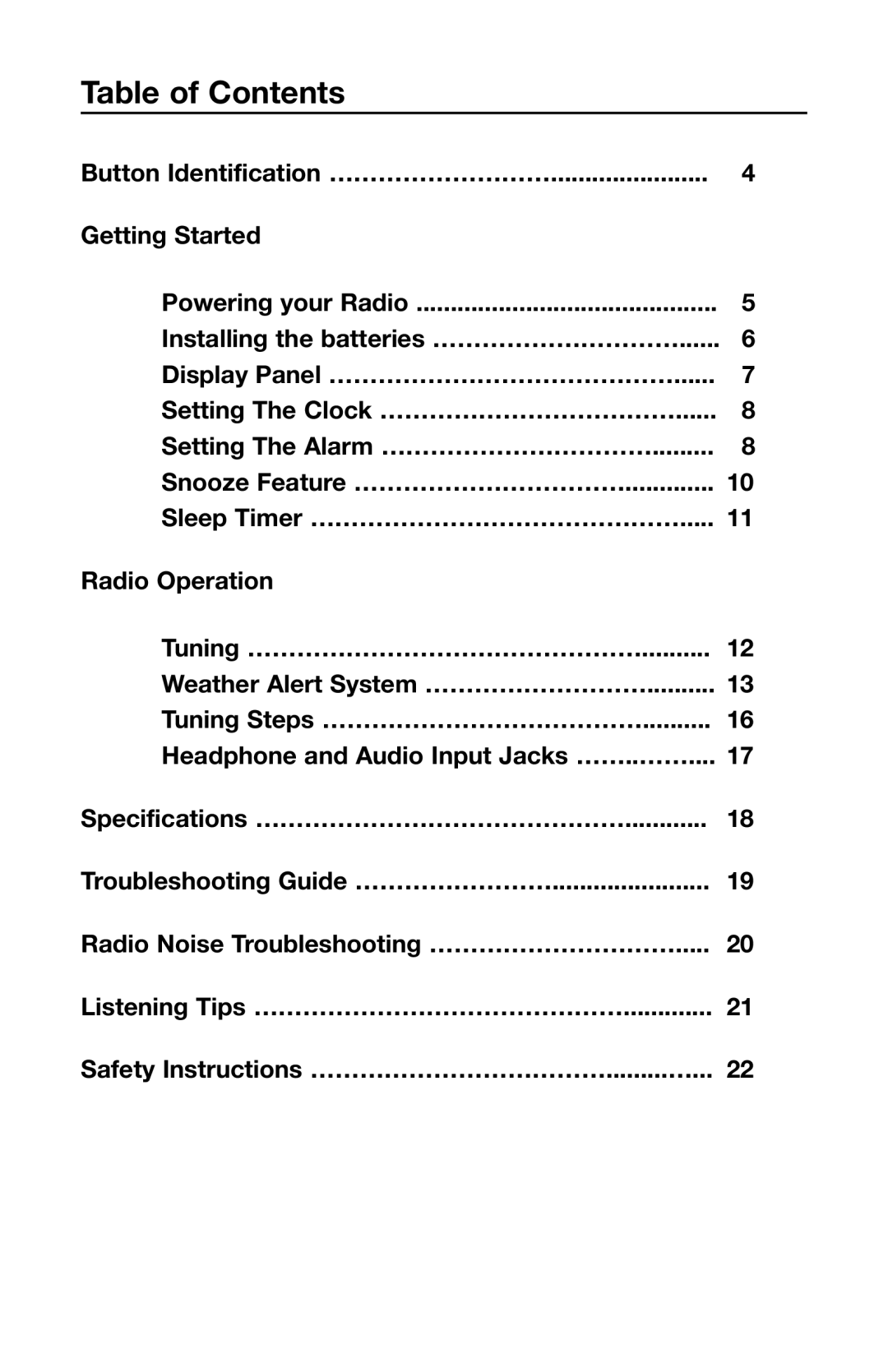 C. Crane PR-D4VW instruction manual Table of Contents 