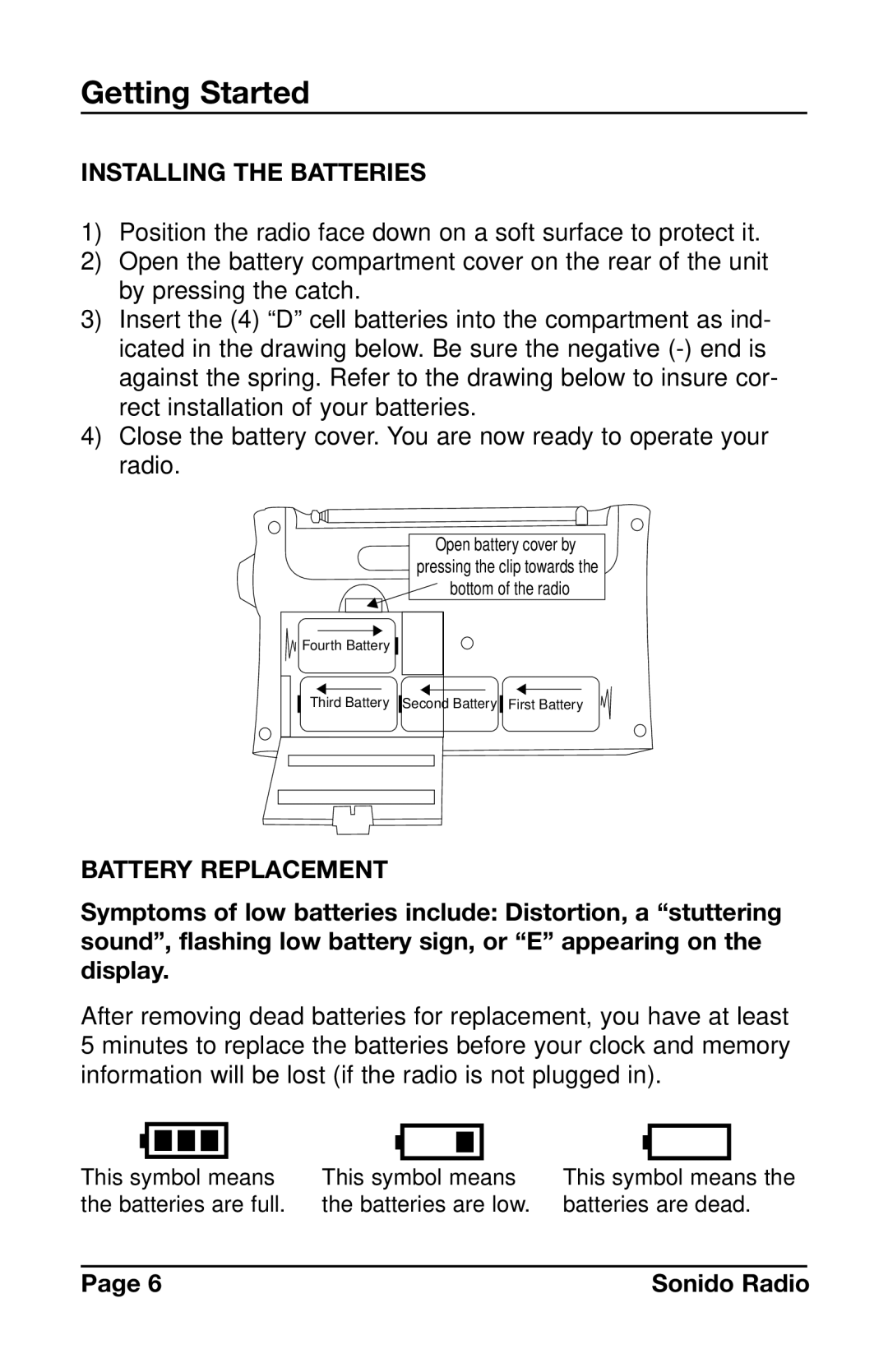 C. Crane PR-D4VW instruction manual Installing the Batteries, Battery Replacement 