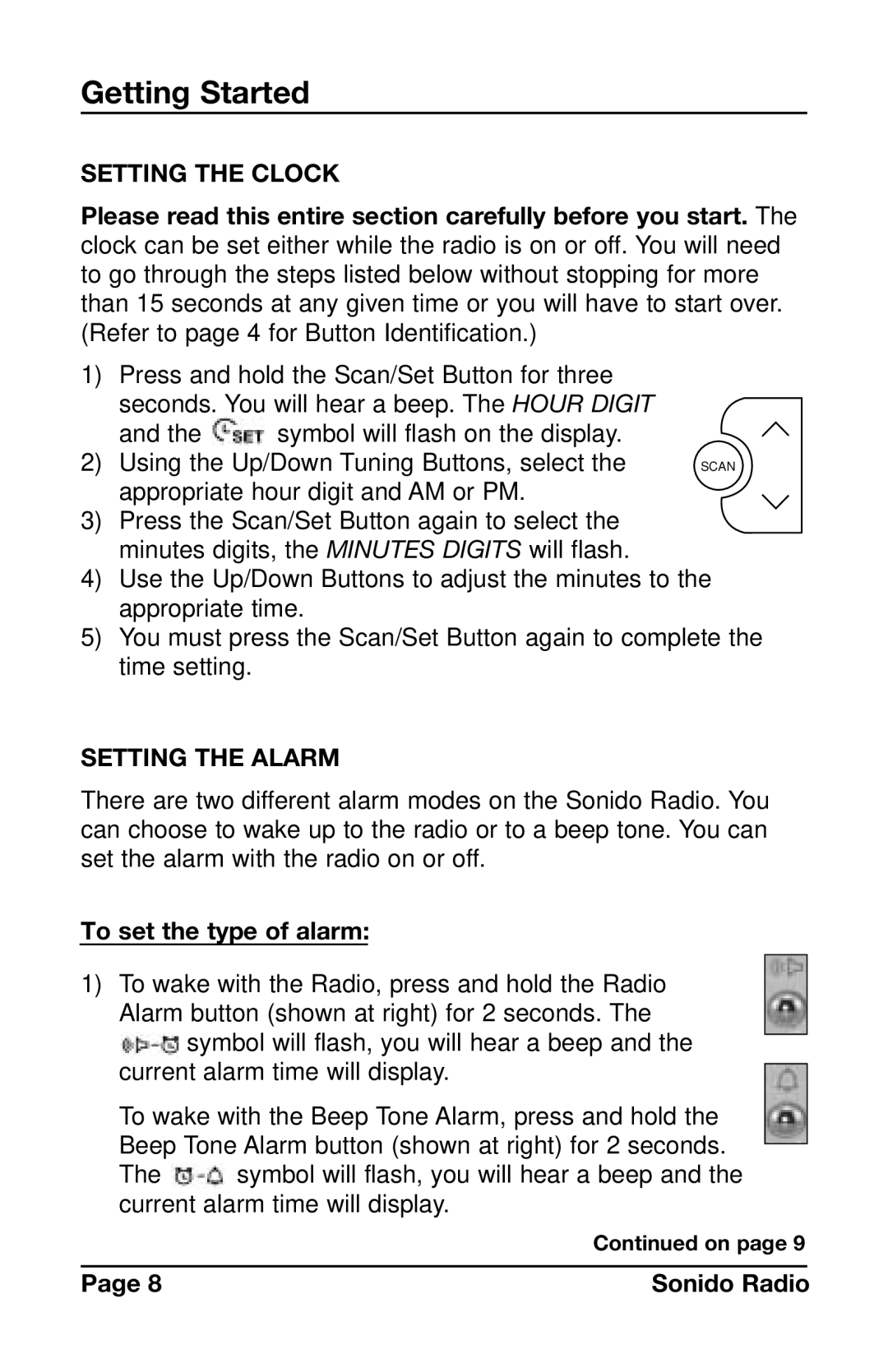 C. Crane PR-D4VW instruction manual Setting the Clock, Setting the Alarm, To set the type of alarm 