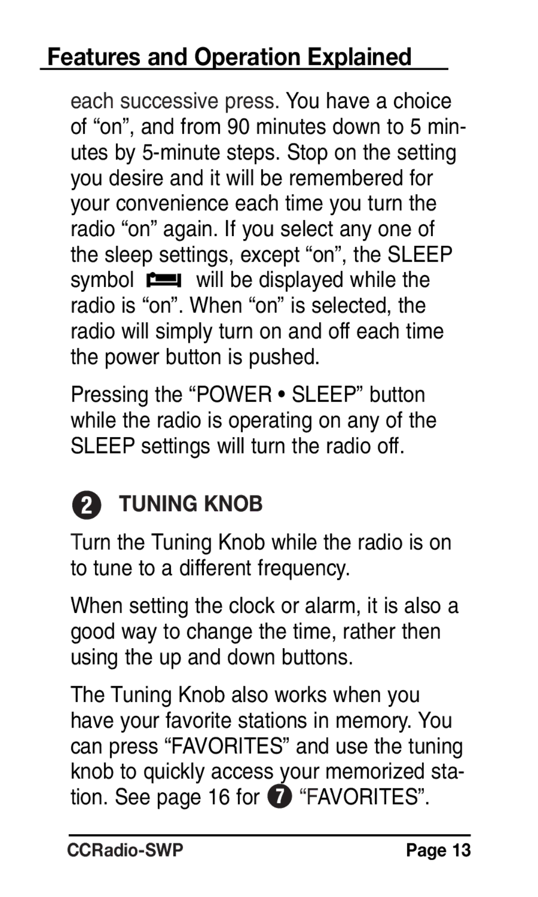 C. Crane Radio instruction manual Tuning Knob 