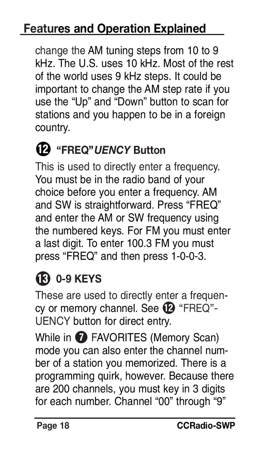 C. Crane Radio instruction manual Frequency Button, Keys 