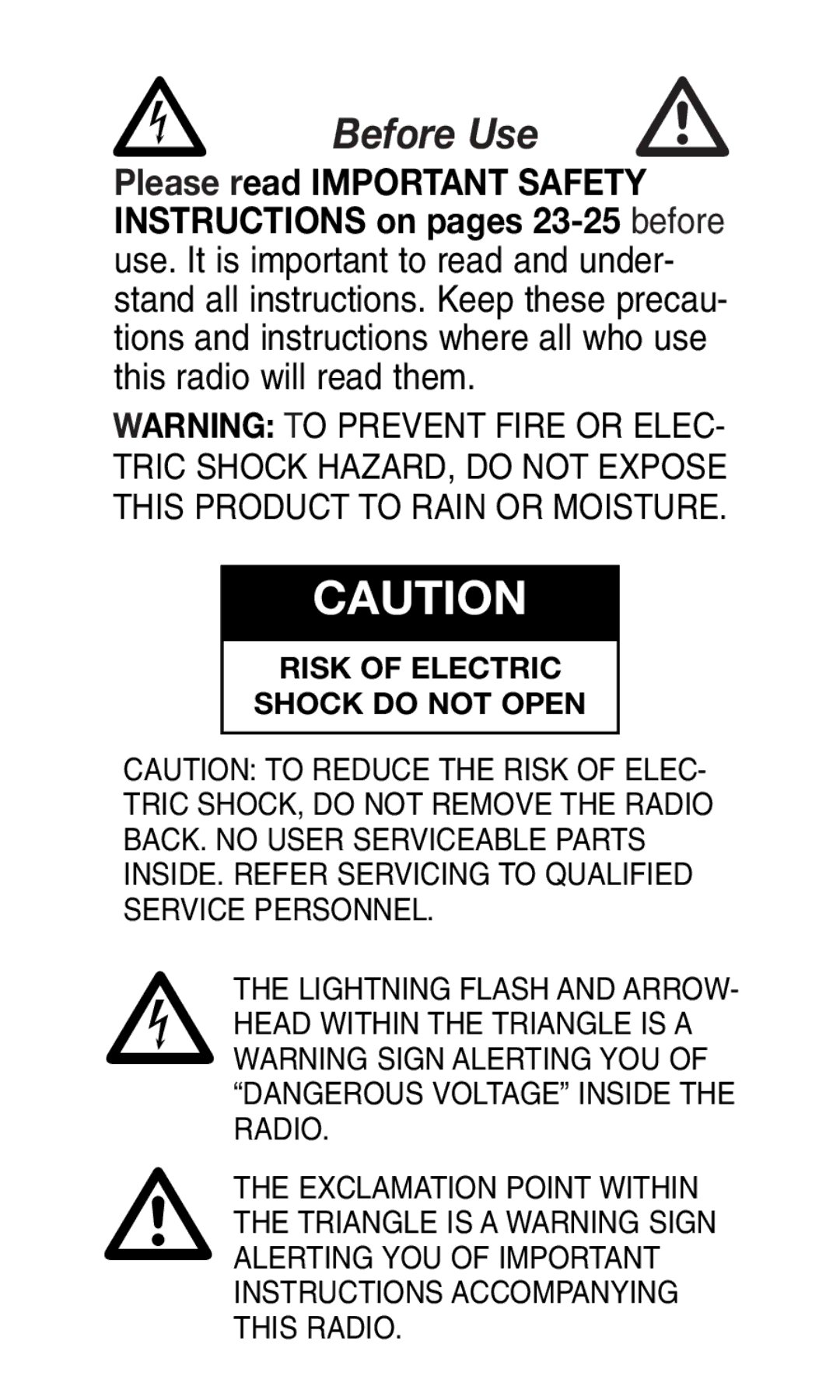 C. Crane Radio instruction manual Before Use 