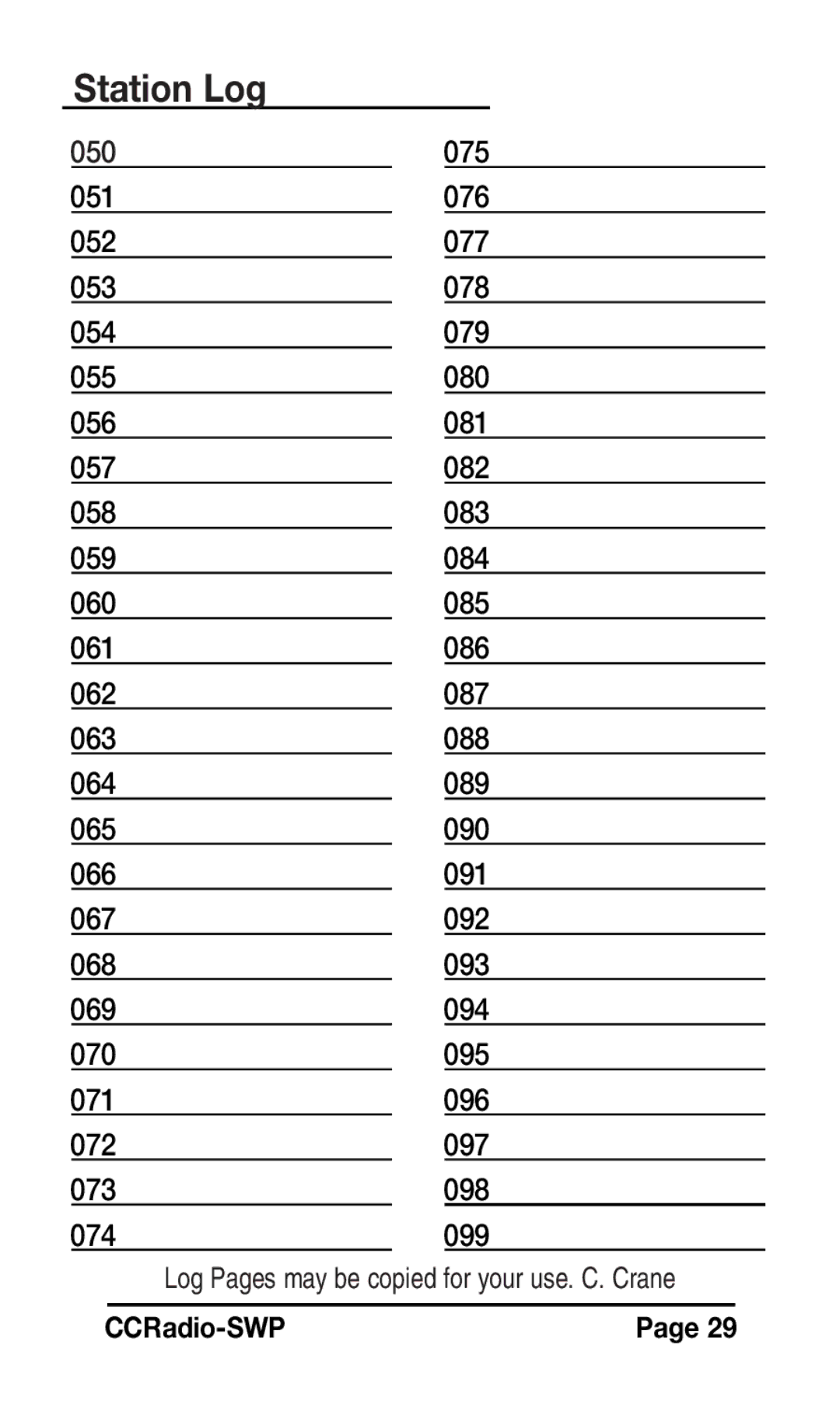 C. Crane Radio instruction manual Station Log 