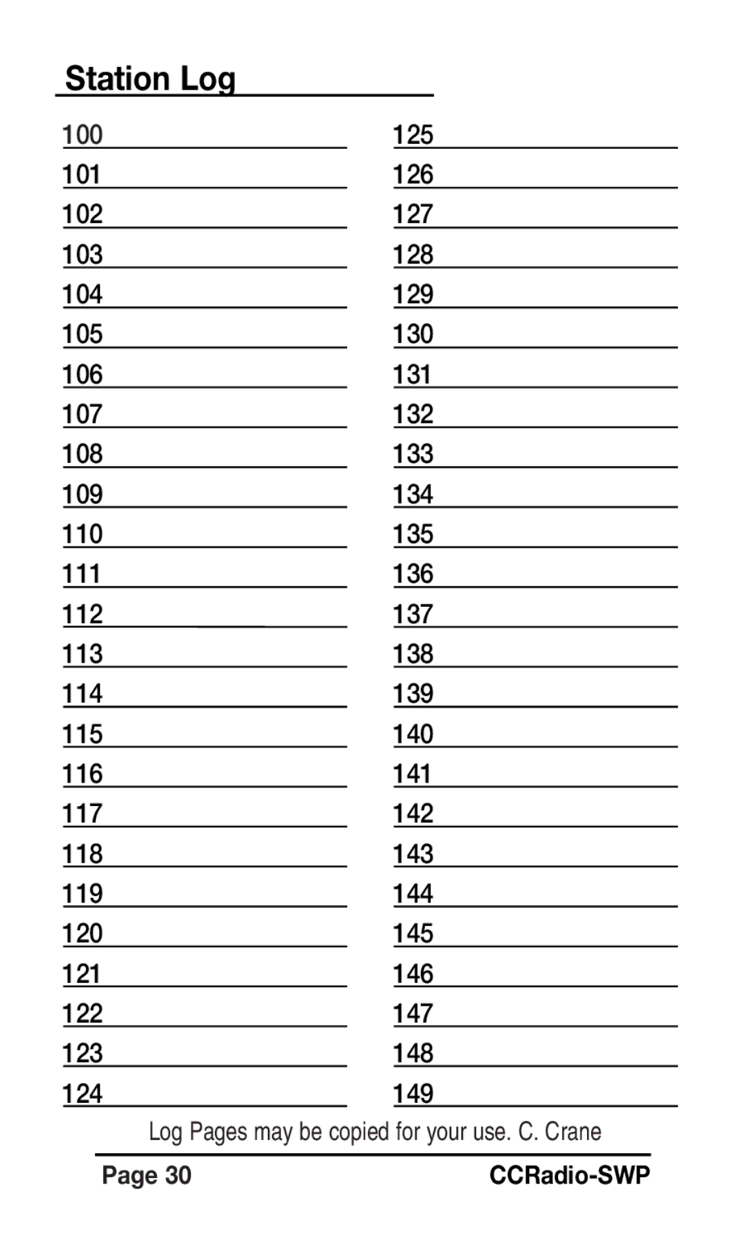 C. Crane Radio instruction manual Station Log 