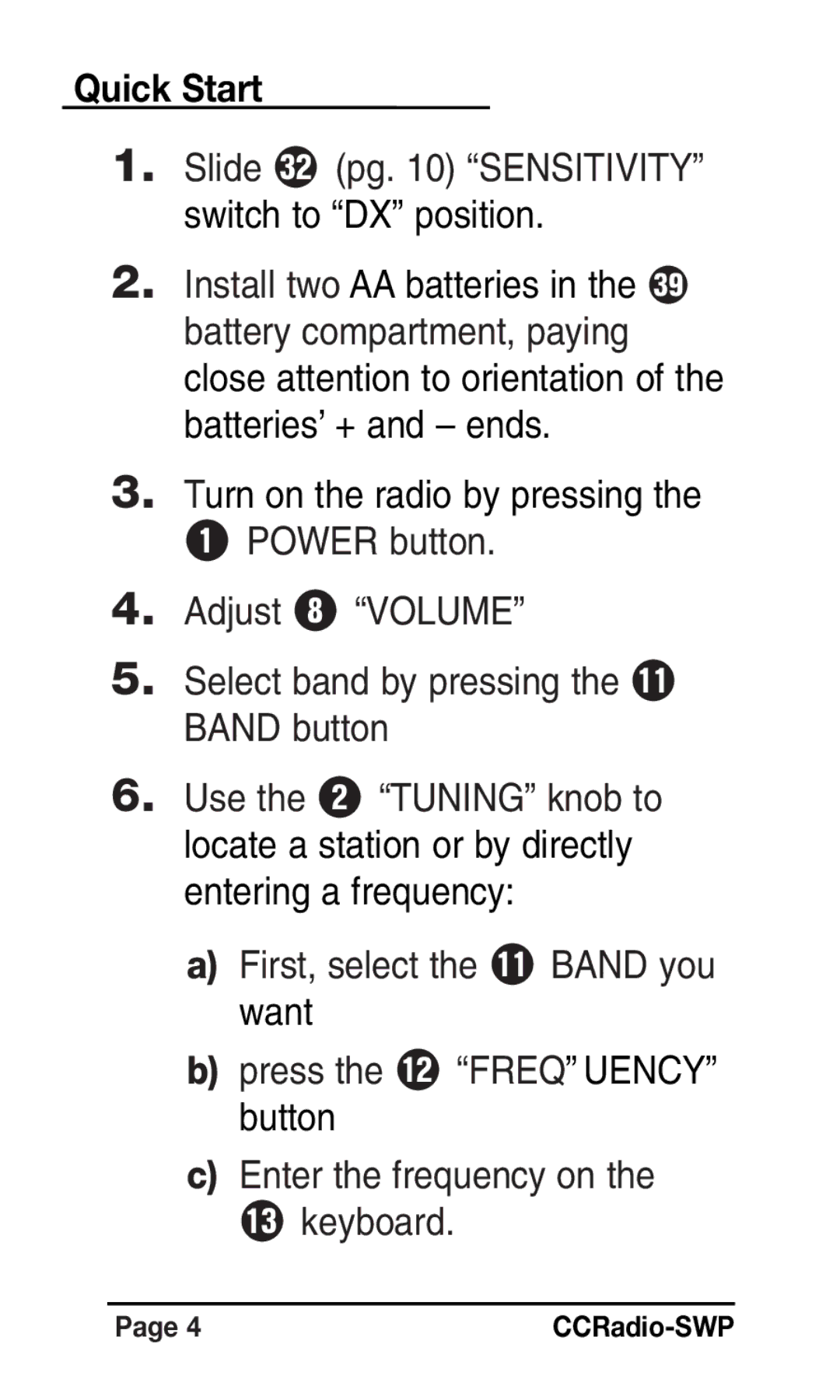 C. Crane Radio instruction manual Quick Start 