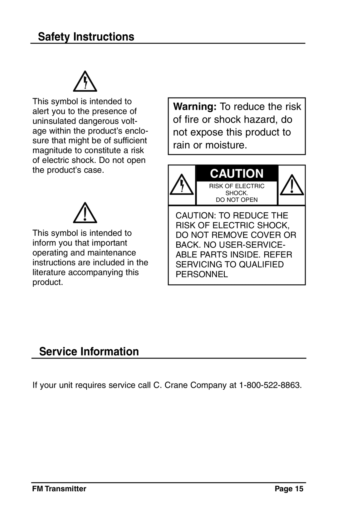 C. Crane Satellite Radio manual Service Information 