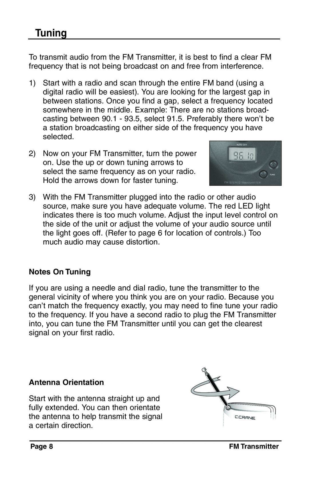 C. Crane Satellite Radio manual Notes On Tuning, Antenna Orientation 