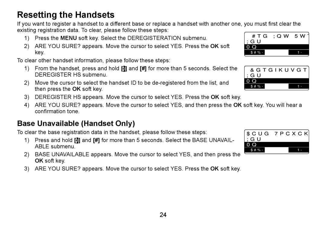 C. Crane TRU9460 manual Resetting the Handsets, Base Unavailable Handset Only 