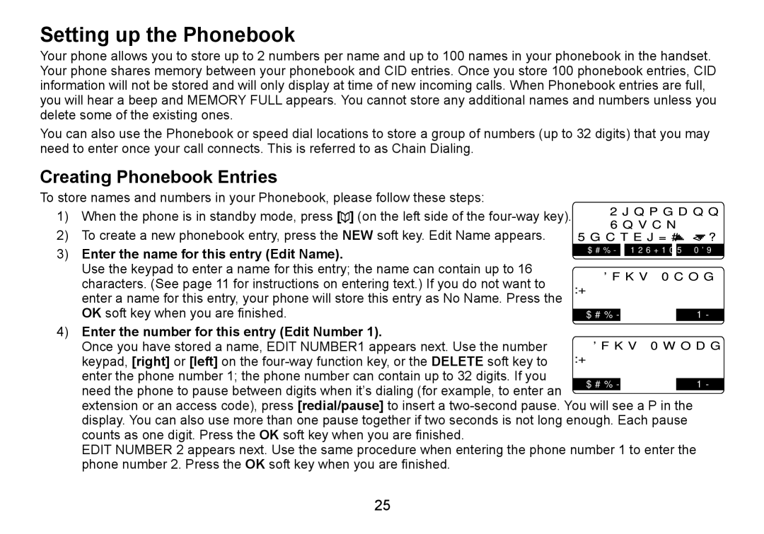 C. Crane TRU9460 manual Setting up the Phonebook, Creating Phonebook Entries, Enter the name for this entry Edit Name 