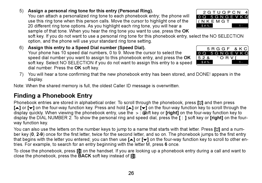 C. Crane TRU9460 manual Finding a Phonebook Entry, Assign a personal ring tone for this entry Personal Ring 