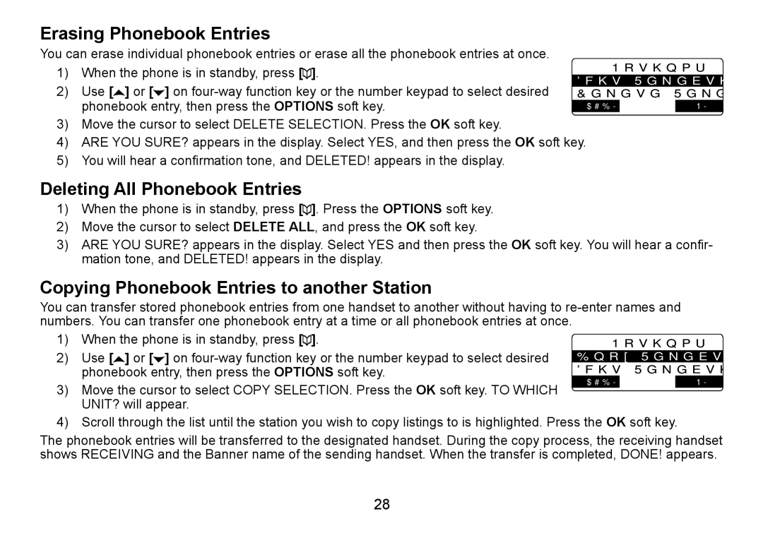 C. Crane TRU9460 Erasing Phonebook Entries, Deleting All Phonebook Entries, Copying Phonebook Entries to another Station 