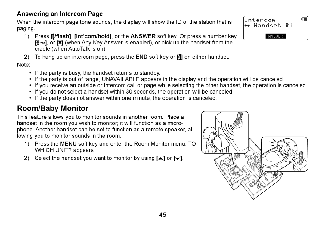 C. Crane TRU9460 manual Room/Baby Monitor, Answering an Intercom 