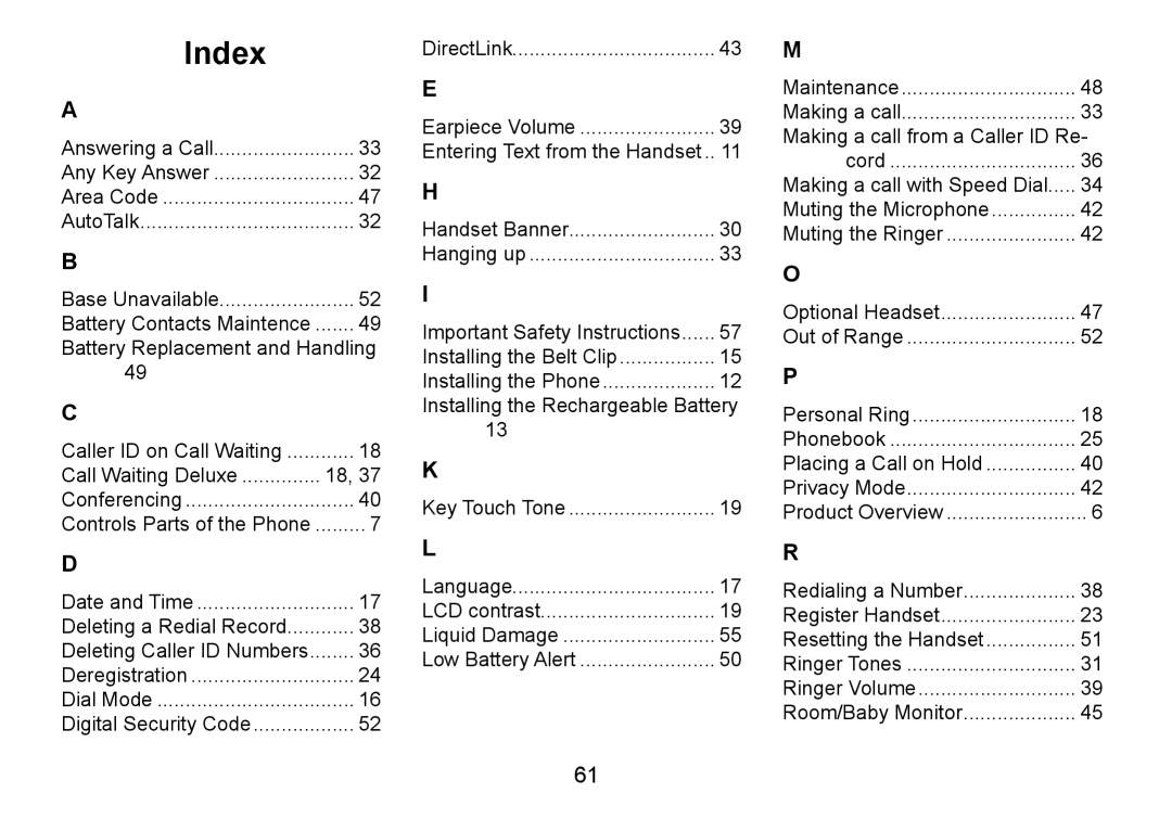 C. Crane TRU9460 manual Index 