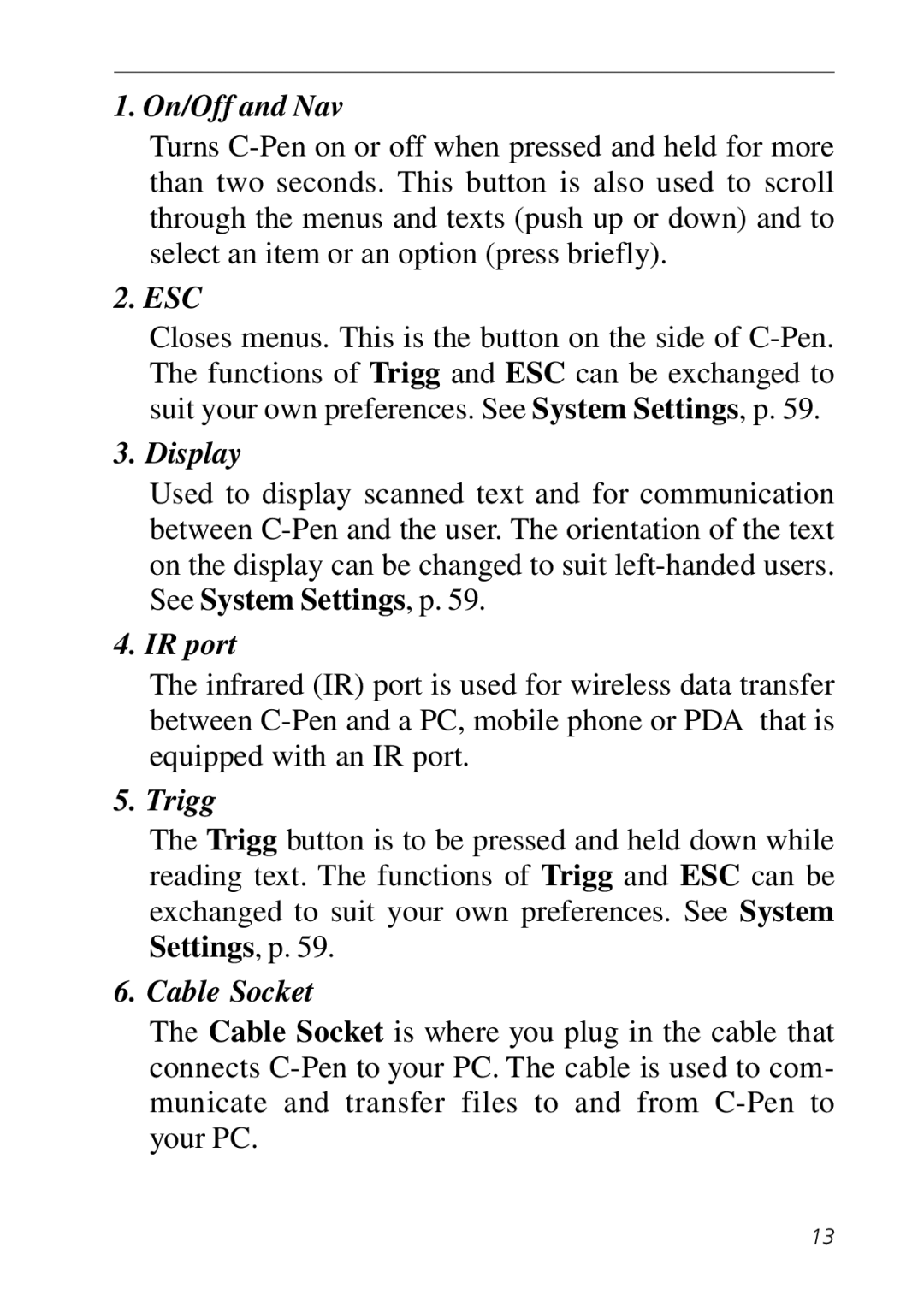 C Technologies C-Pen manual On/Off and Nav 