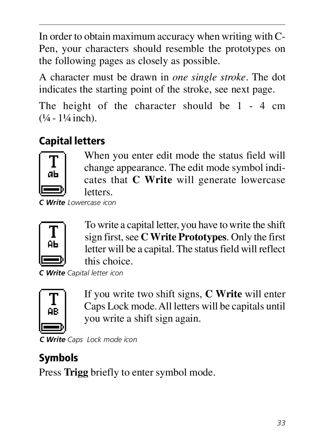 C Technologies C-Pen manual Capital letters, Symbols 