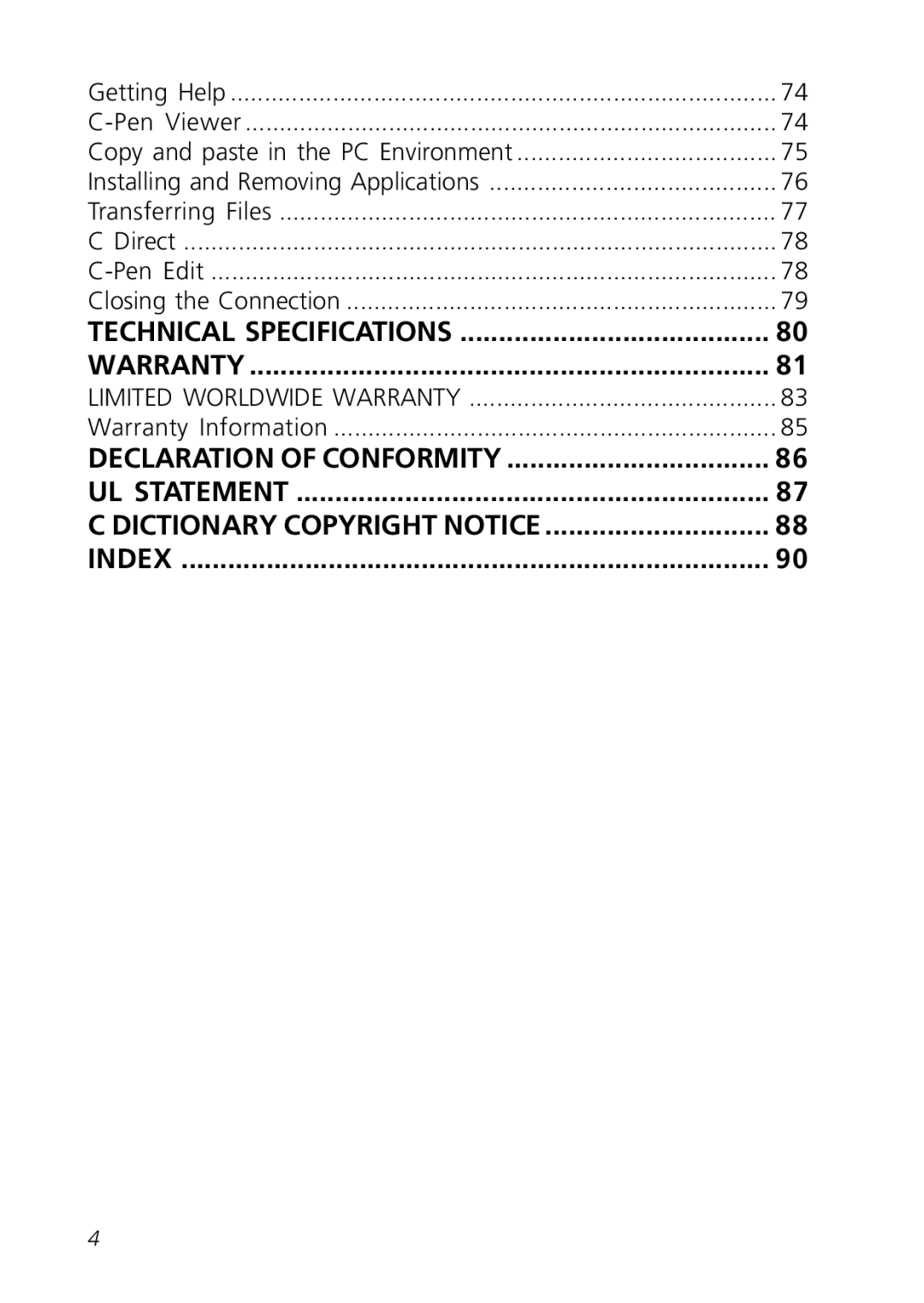 C Technologies C-Pen manual Technical Specifications Warranty 