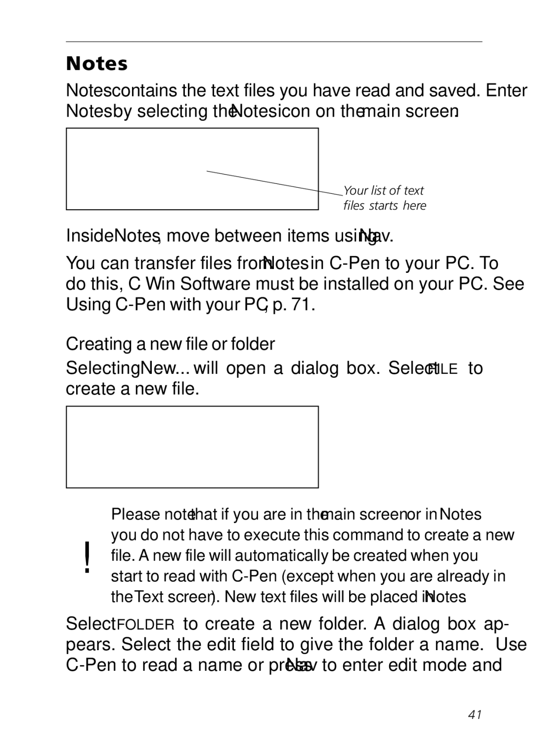 C Technologies C-Pen manual Creating a new file or folder 