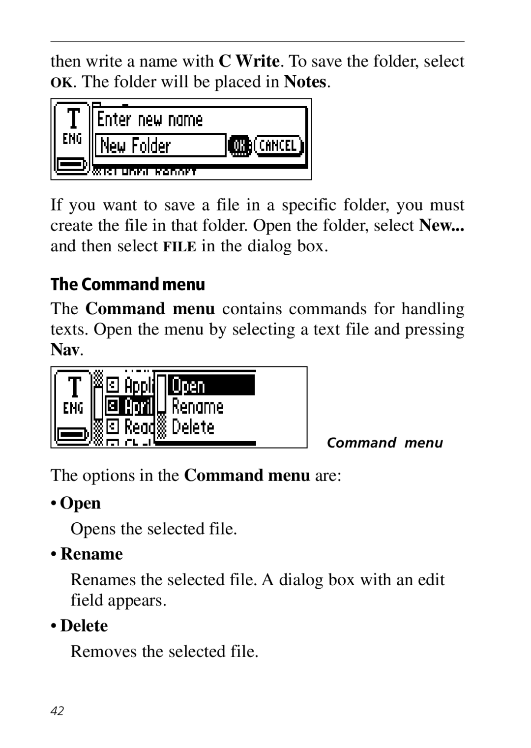 C Technologies C-Pen manual Command menu, Open, Rename 