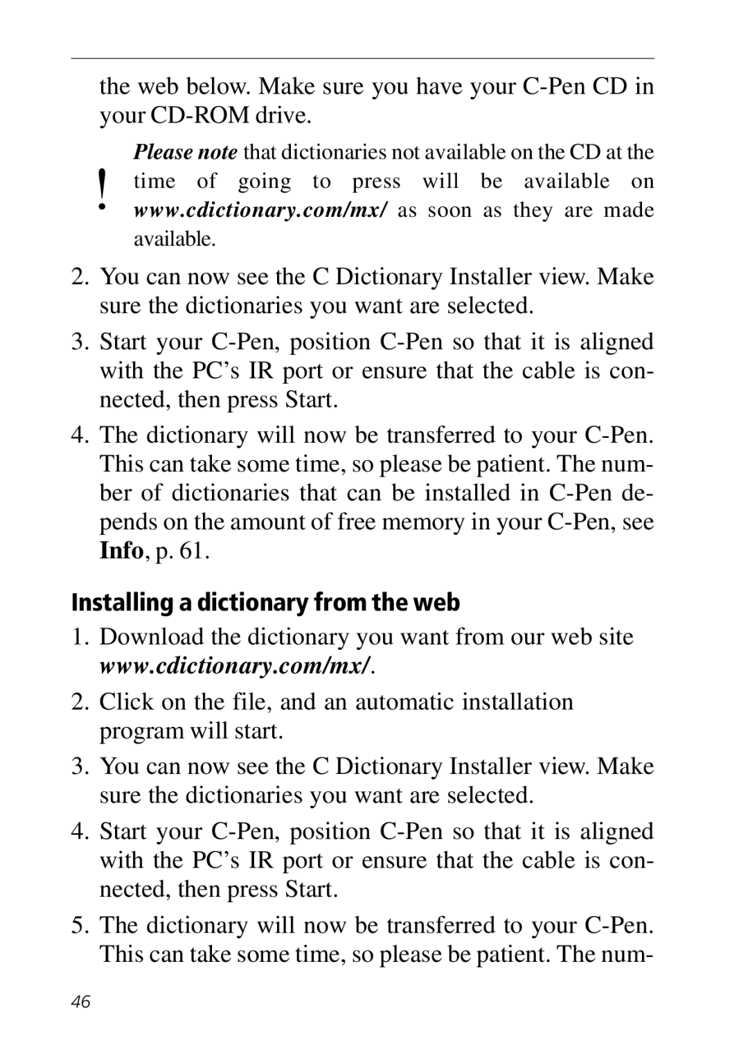 C Technologies C-Pen manual Installing a dictionary from the web 