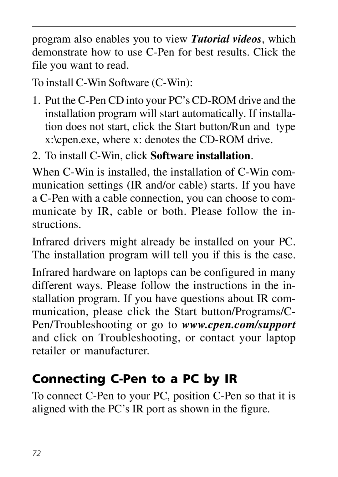 C Technologies manual Connecting C-Pen to a PC by IR 