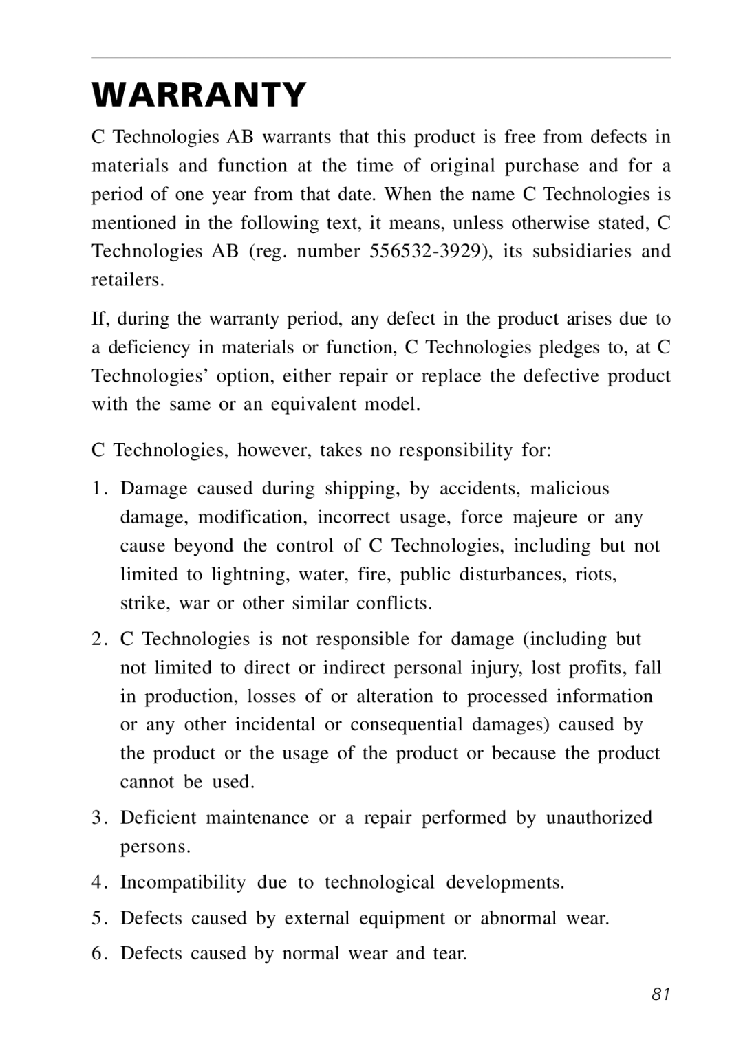 C Technologies C-Pen manual Warranty 