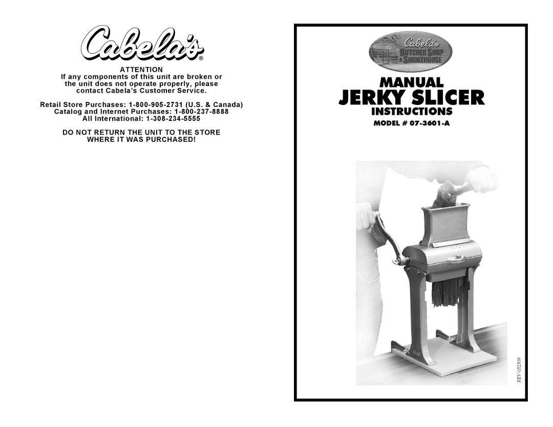 Cabela's 07-3601-A manual Jerky Slicer 