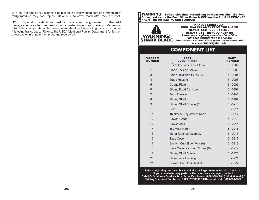 Cabela's 51-7403, 08-0601-C manual Component List 