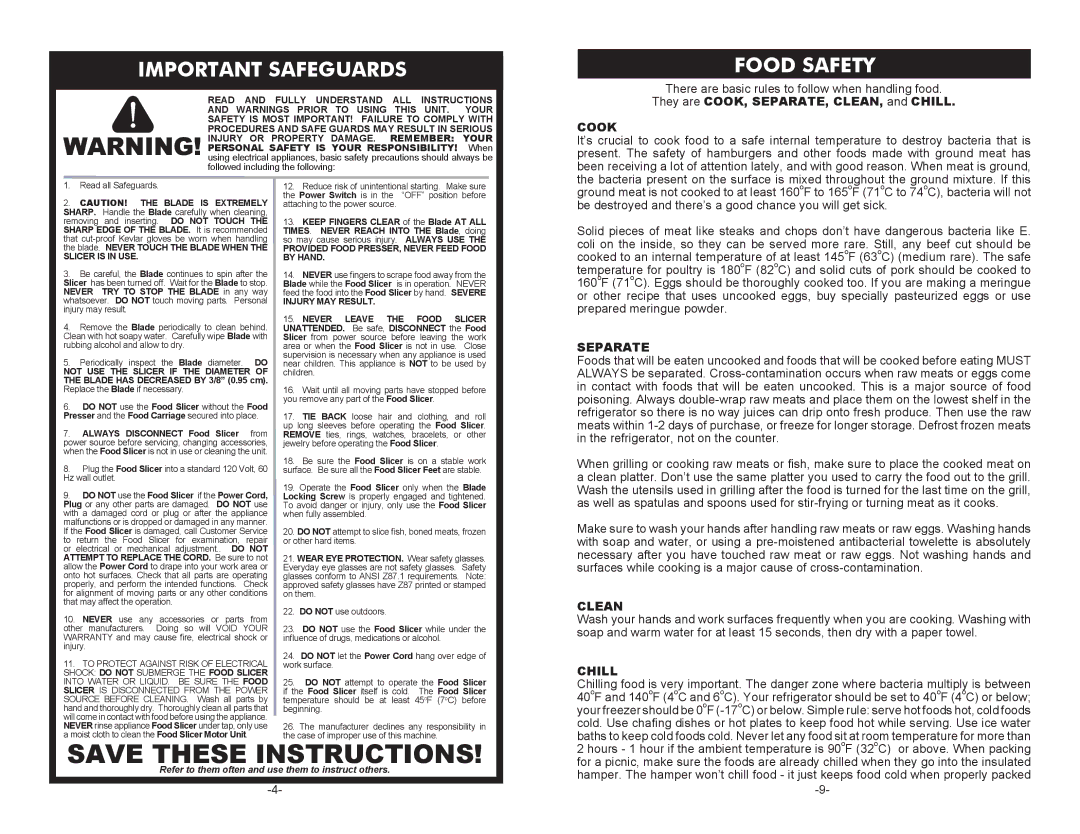 Cabela's 08-0601-C, 51-7403 manual Important Safeguards Food Safety, There are basic rules to follow when handling food 