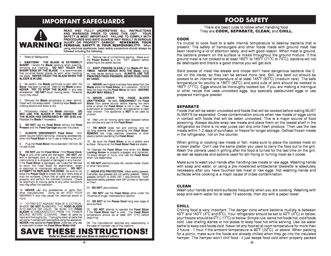 Cabela's 08-0601-C, 51-7403 manual Important Safeguards, Food Safety, Save These Instructions, Separate, Clean, Chill 