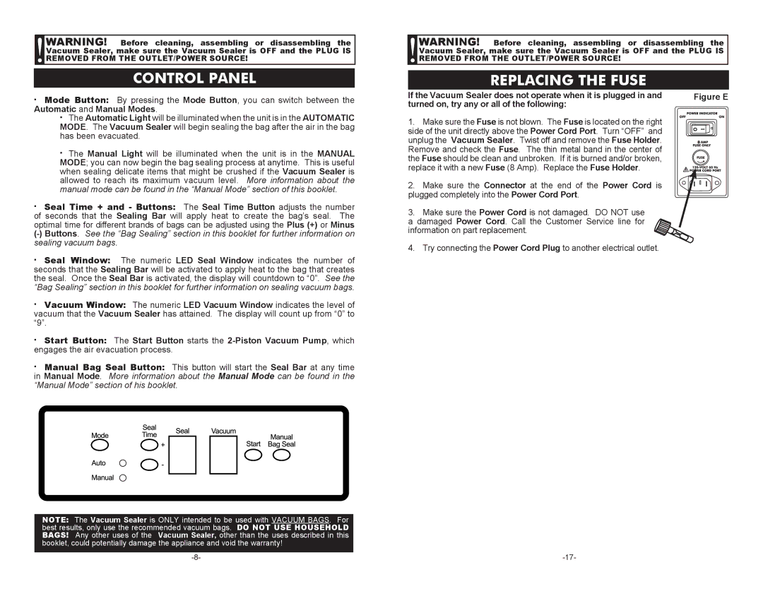 Cabela's 08-0601-C manual Control Panel Replacing the Fuse, Figure E 